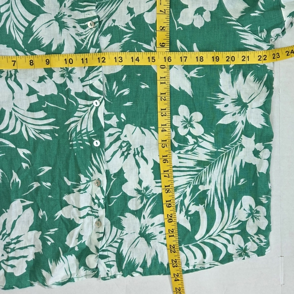 C&C California Women's Linen Button Down Shirt Size L Green Tropical Print - Picture 4 of 7